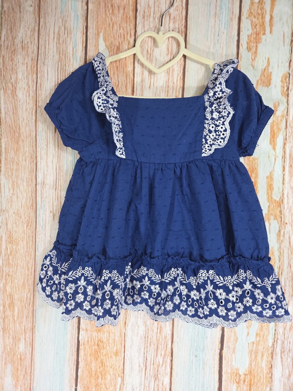 Shabby Chic Navy Blue Embroidered Peasant Dress. 100% Cotton. Size 5